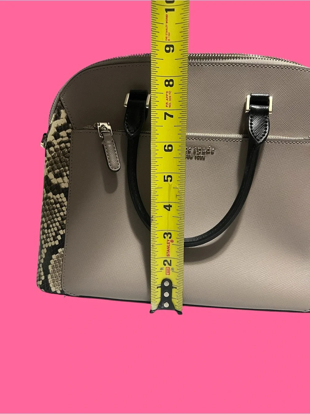 kate spade Taupe Dome Satchel with Black Handles and Snake-Print Sides